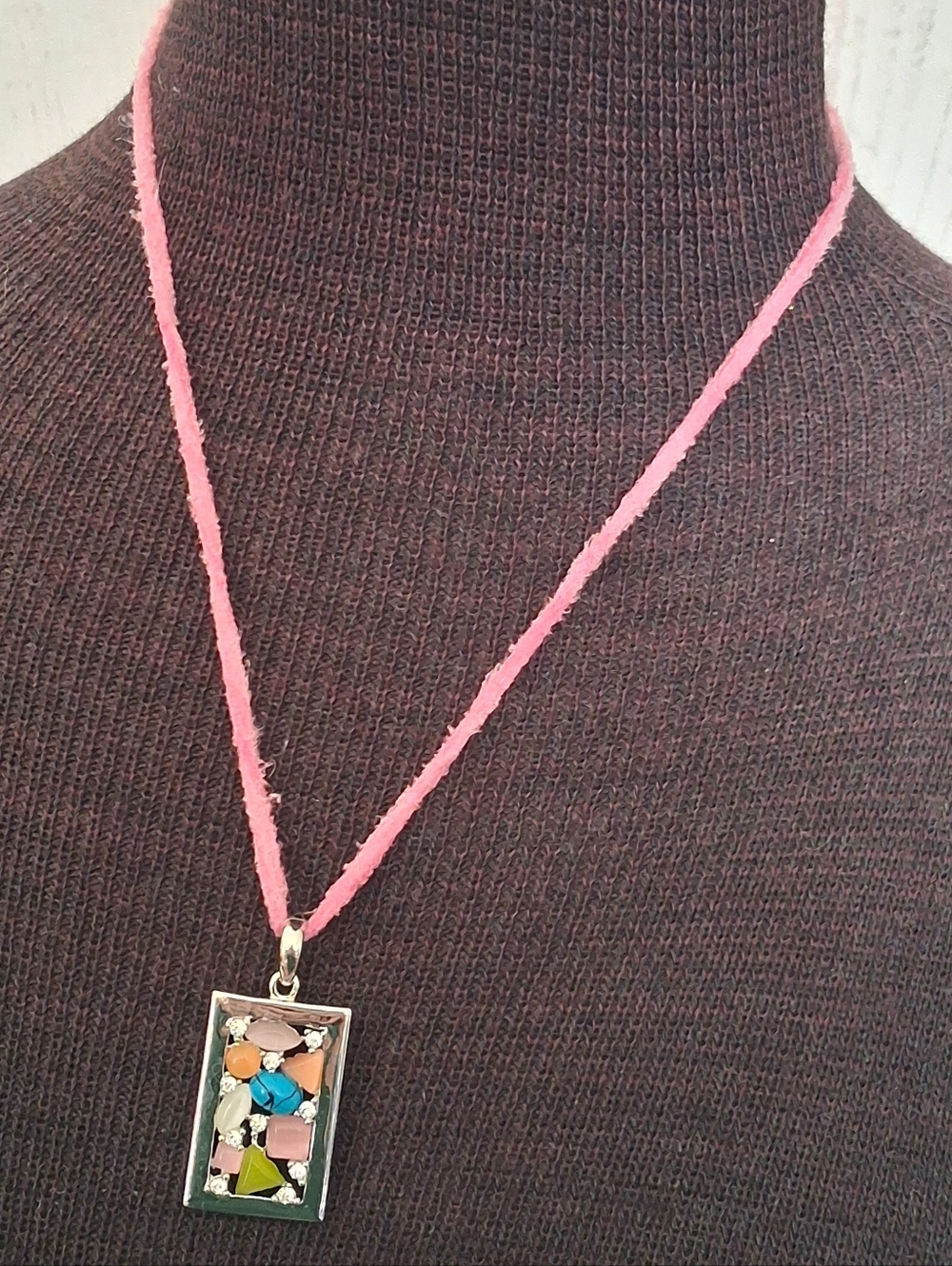 Lia Sophia Colorful Geometric Pendant Necklace - Pink Cord